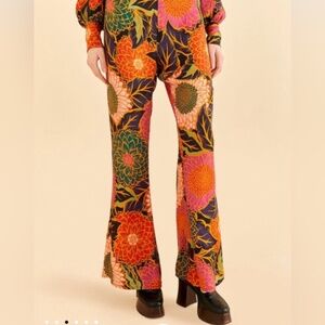 FARM Rio Multicolor Garden Satin Flare Pants